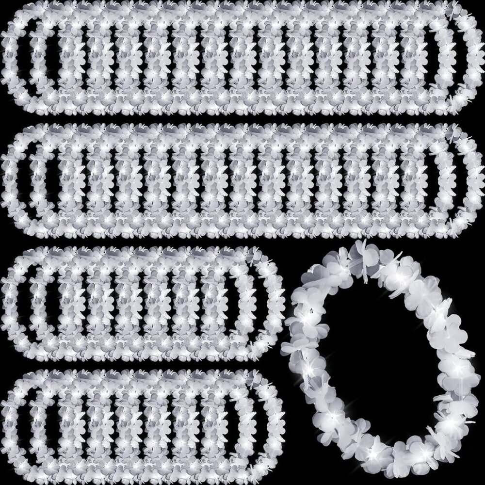 48 Pcs LED Hawaiian Leis Light up Flower Leis Necklace with LED Lights Luau Flow